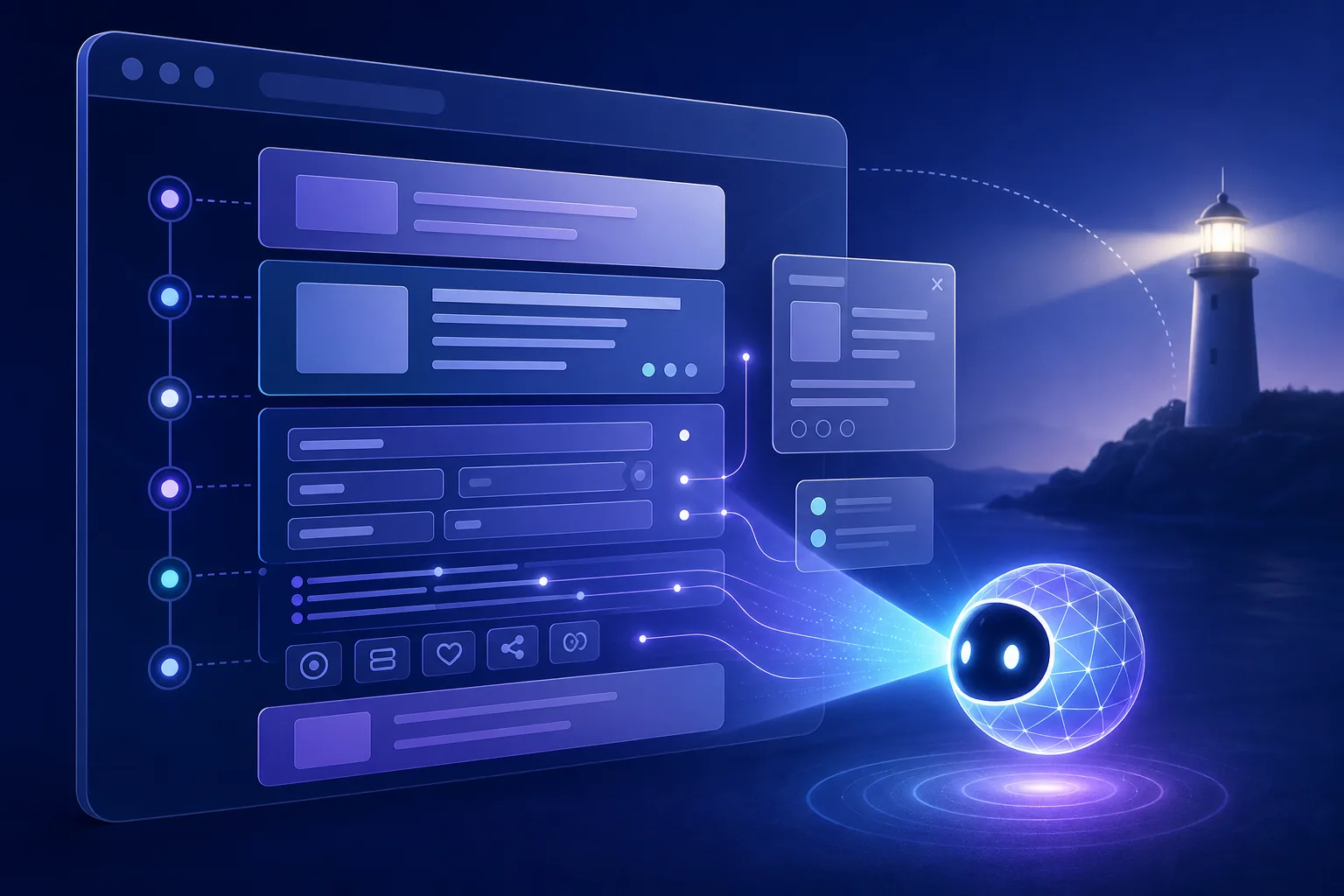 Concept illustration of an AI browser agent auditing a structured web page