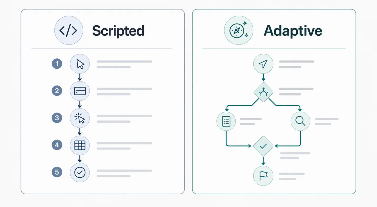 Editorial comparison of scripted Playwright automation and adaptive agent browser workflows